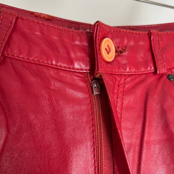 Vintage Straight Leg Red Leather Pants‎ Biker Moto Maximalist Unique Size 27 - Picture 5 of 10